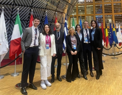 The students pictured with Professor Joachim Fischer at the European Council in Brussels