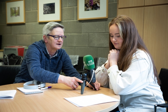 Aine Hensey pictured helping a student with the radio recording