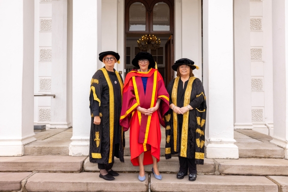Maeve Lewis with UL President Professor Kerstin Mey and Chancellor Mary Harney