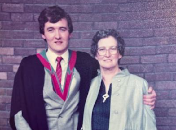 Pat with his mother Meg Dowling at his graduation ceremony in 1983