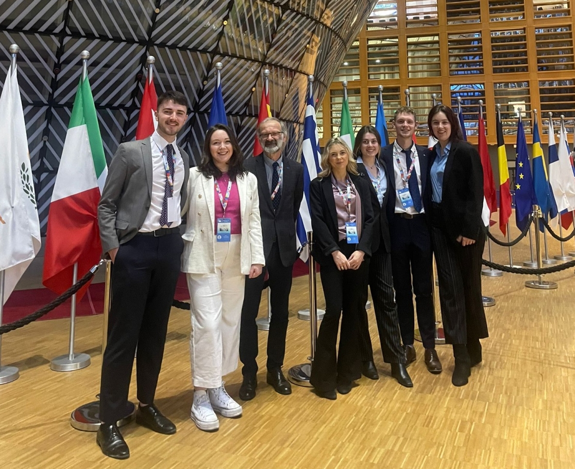 The students pictured with Professor Joachim Fischer at the European Council in Brussels