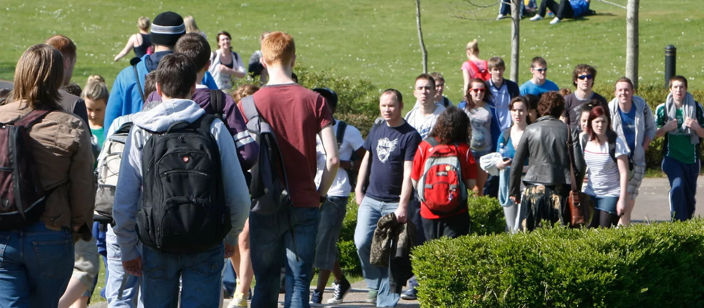 Students walking around campus