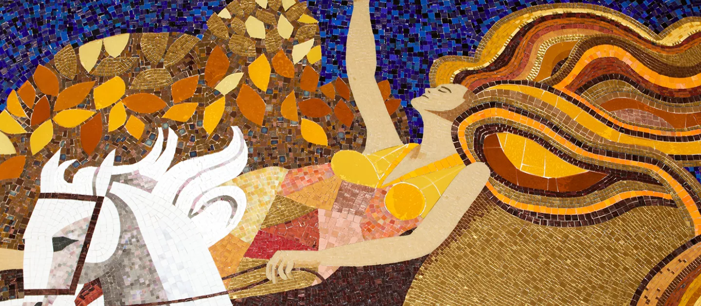 mosaic image of woman on horse