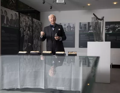 A picture of Dr Ed Walsh, founding president of University of Limerick, with his diaries in the exhibition space Pictures: Alan Place