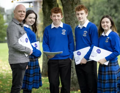 A picture of students from Coláiste Ióseaf Community College with Patrick Ryan, Associate Vice President Student Engagement at UL