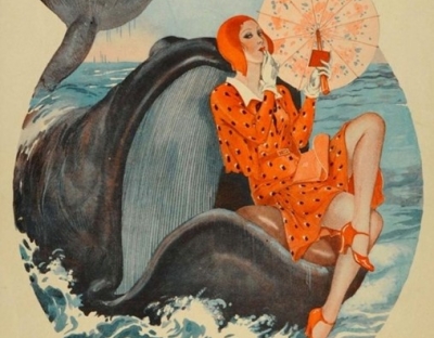 picture from poster of lady sitting in whales open mouth