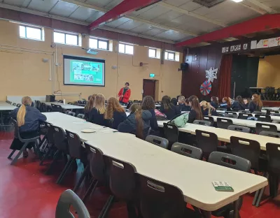 Dr Luke Danagher with Students at ArdScoil Mhuire