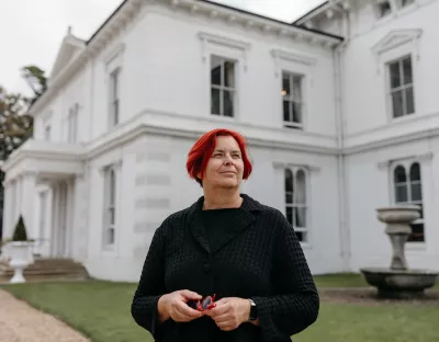 A picture of UL President Professor Kerstin Mey outside Plassey House