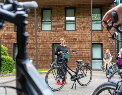 UL President Professor Kerstin Mey pictured at the launch of the bike rental scheme on campus