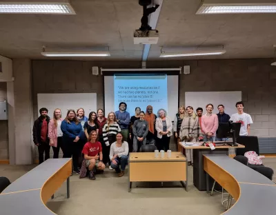 A group photo of GLSD students with our guest speaker from Limerick Council at the front of the room.