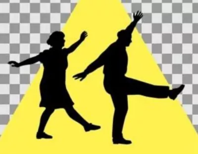 Graphic of a male and female silhouette on a yellow background, as seen on the poster for the event