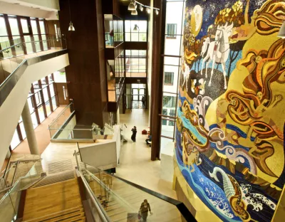 Irish World Academy of Music and Dance - looking down into the entry hall