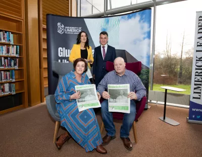 Joe and Marguerite Drennan pictured with Dr Kathryn Hayes, Course Director, BA Journalism and Digital Communication and Mark Hennessy Ireland and Britain Editor, The Irish Times