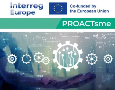 Graphic showing Cogs and the words Interreg Europe