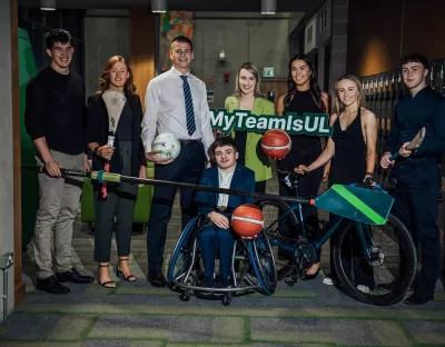 A group of students pictured at the sports scholarship awards