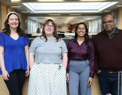 A picture of four people in a lab in UL - they are Tara Ryan - Sarah Guerin - Krishna Hari - Suman Bhattacharya