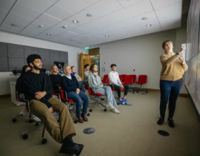 group of students attending a library workshop