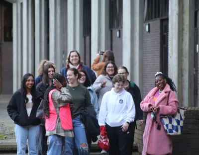 students getting a campus tour