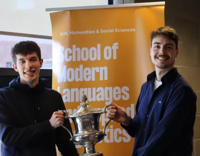 Victorious students Ryan Burke (B.Ed Languages) and Bernard Tynan-Pascual (BA Applied Languages)