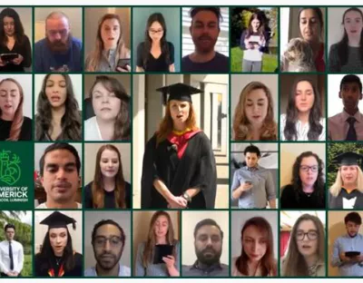 Medical doctor graduate Sinead Loughran leads her class in a recital of the Hippocratic Oath during UL's online graduation ceremonies 