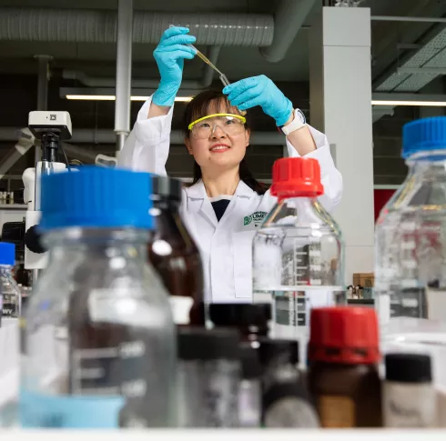 Researcher working in lab