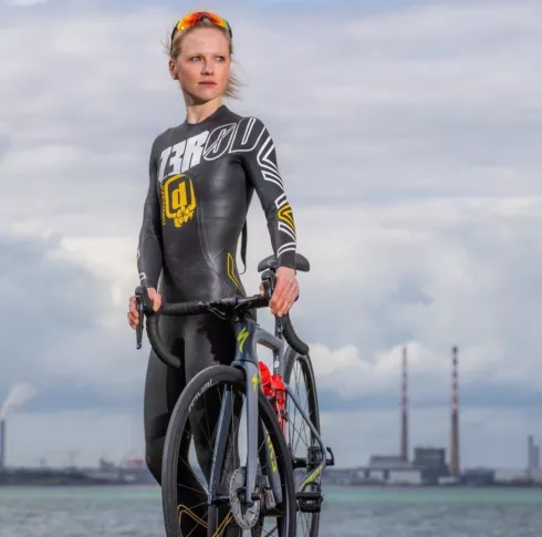 Carolyn Hayes posing with a bicycle