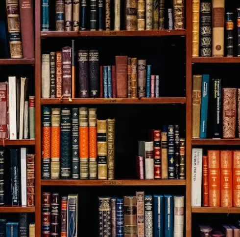 academic books on shelves