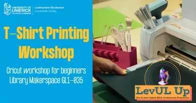 Poster for the Introduction to T-Shirt Printing workshop provided by the Library Makerspace as part of the LevUL Up programme.