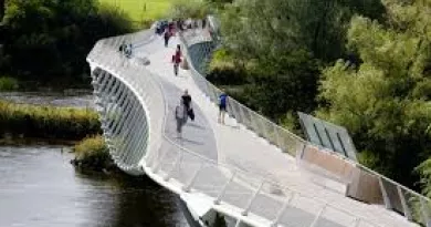 Aerial shot of the Living Bridge on campus in UL