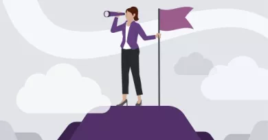 Illustration of woman on hill with flag