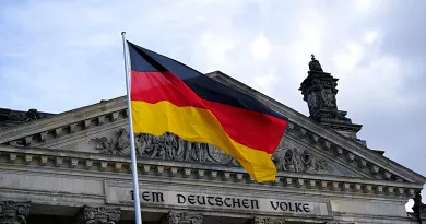 German flag flying outside building