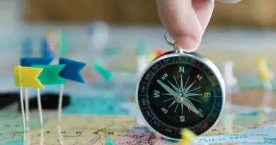 Compass and pins on a map