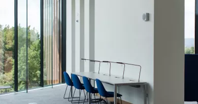 study area in the library with large glass window