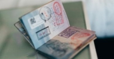 open passport on a table