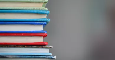 Image shows a stack of books