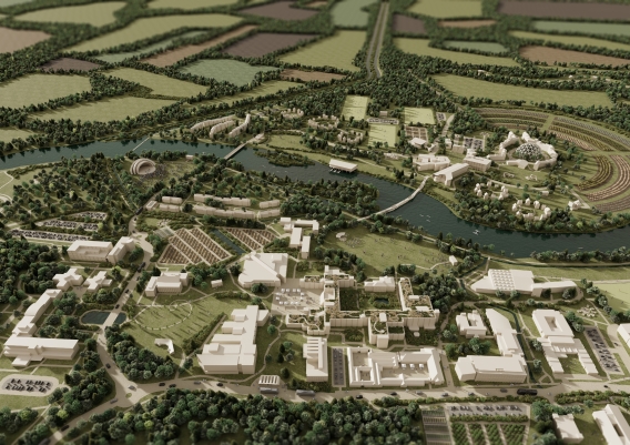 An aerial image of what the University could look like in the future