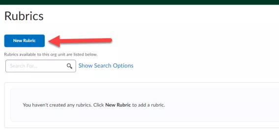 Screenshot of New Rubric option on the Rubrics page