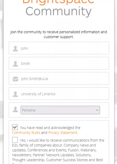 Screnshot displaying the opt-in option for the Brightspace Community rules