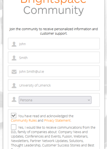 Screnshot displaying the opt-in option for the Brightspace Community rules