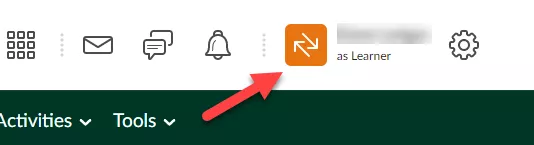 View as Learner displayed next to username