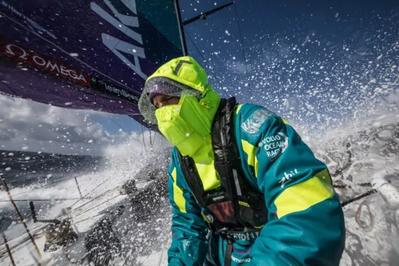 A shot of the lifevest in use in the Volvo Ocean race