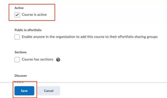 Screenshot of Active with 'Course is active' tickbox ticked