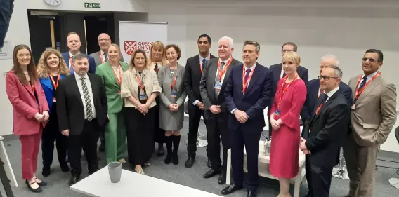 A large group pictured at the Belfast Agreement 25 Cancer Showcase event