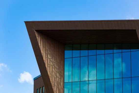 Image of Sky and front of library building