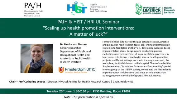 PAfH & HIST / HRI UL Seminar “ Scaling up health promotion interventions: A matter of luck?