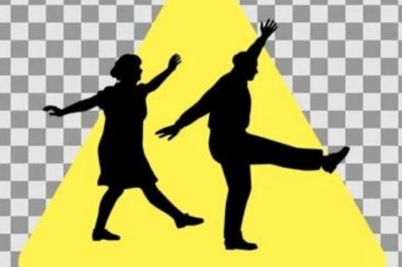 Graphic of a male and female silhouette on a yellow background, as seen on the poster for the event
