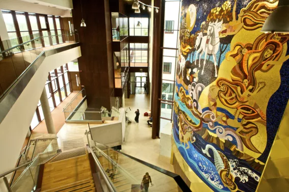 Irish World Academy of Music and Dance - looking down into the entry hall