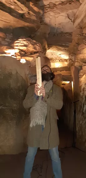 Dr Eoin Callery in the neolithic chambers of the Boyne Valley.