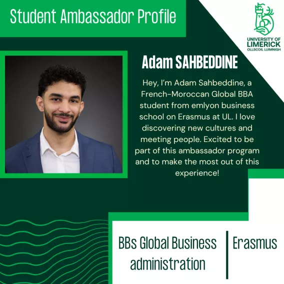 Profile for French-Moroccan Ambassador Adam Sahbeddine who is on Erasmus in UL