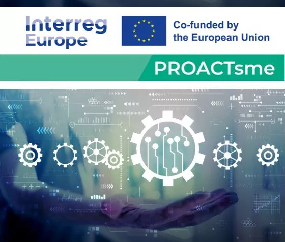 Graphic showing Cogs and the words Interreg Europe